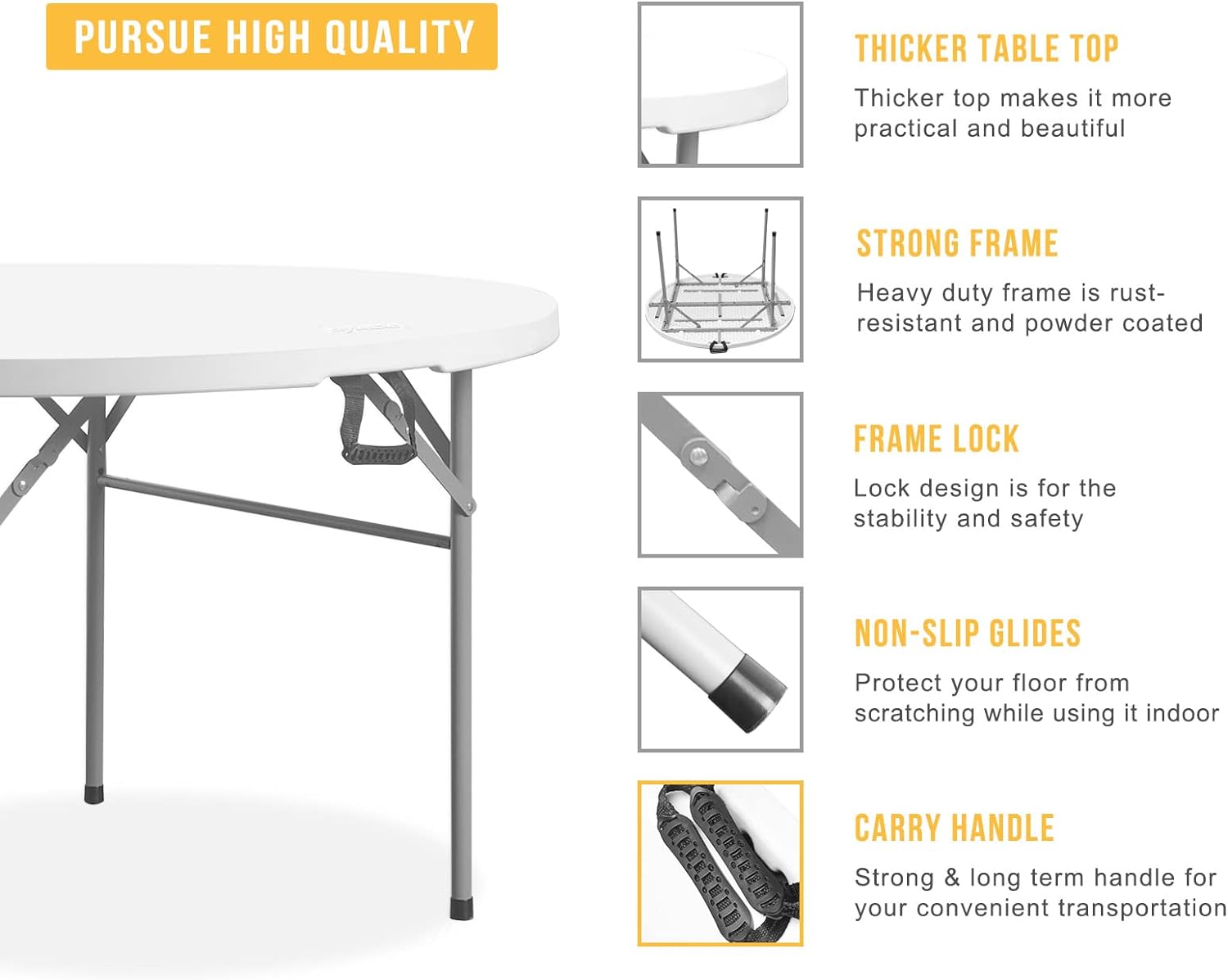 Byliable Round Folding Table 48 inch Bi-Fold White Plastic Folding Table Circle Card Table for Outdoor Party Banquet Tables Wedding Event