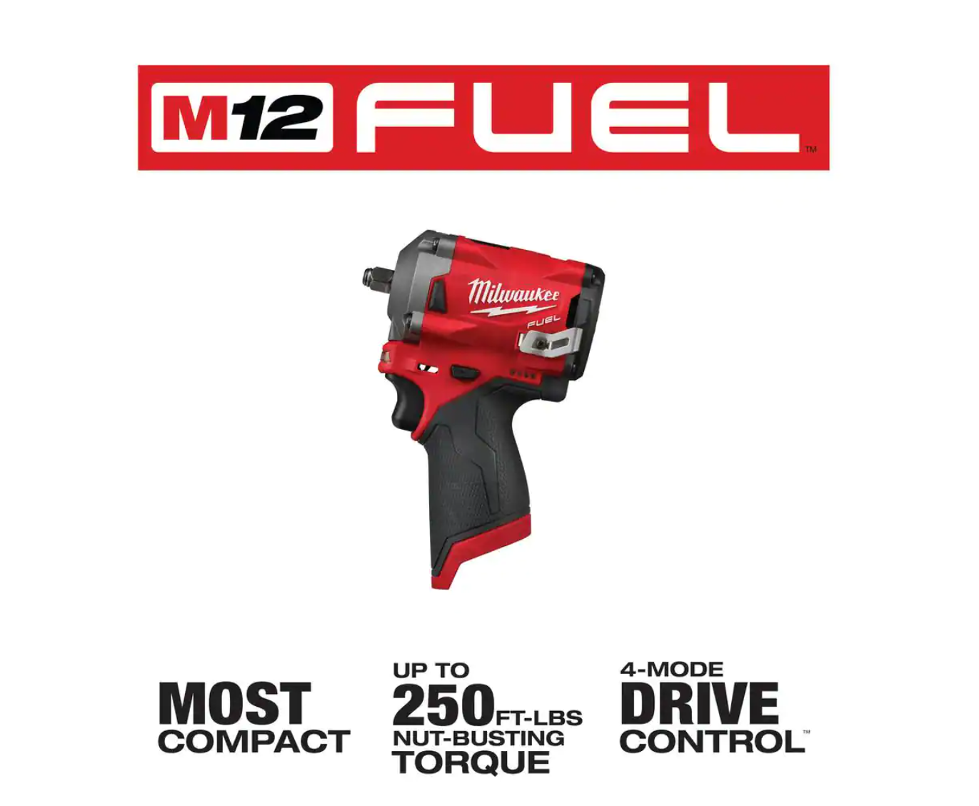 Milwaukee 2554-20-2367-20 M12 FUEL 12V Lithium-Ion Brushless Cordless Stubby 3/8 in. Impact Wrench with M12 Rover Flood Light