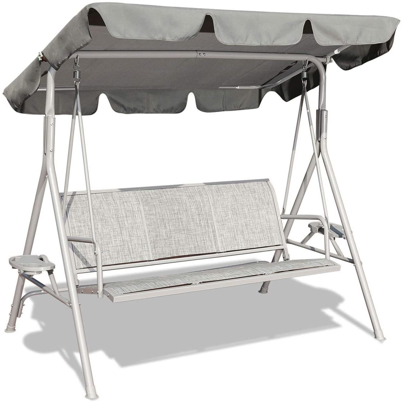 GOLDSUN Outdoor Canopy Swing Seat with Stand.Swinging Hammock Lounge Chair with Weather Resistant Powder Coated Steel Frame and Adjustable Canopy for Garden Patio Porch Poolside Backyard(Grey)