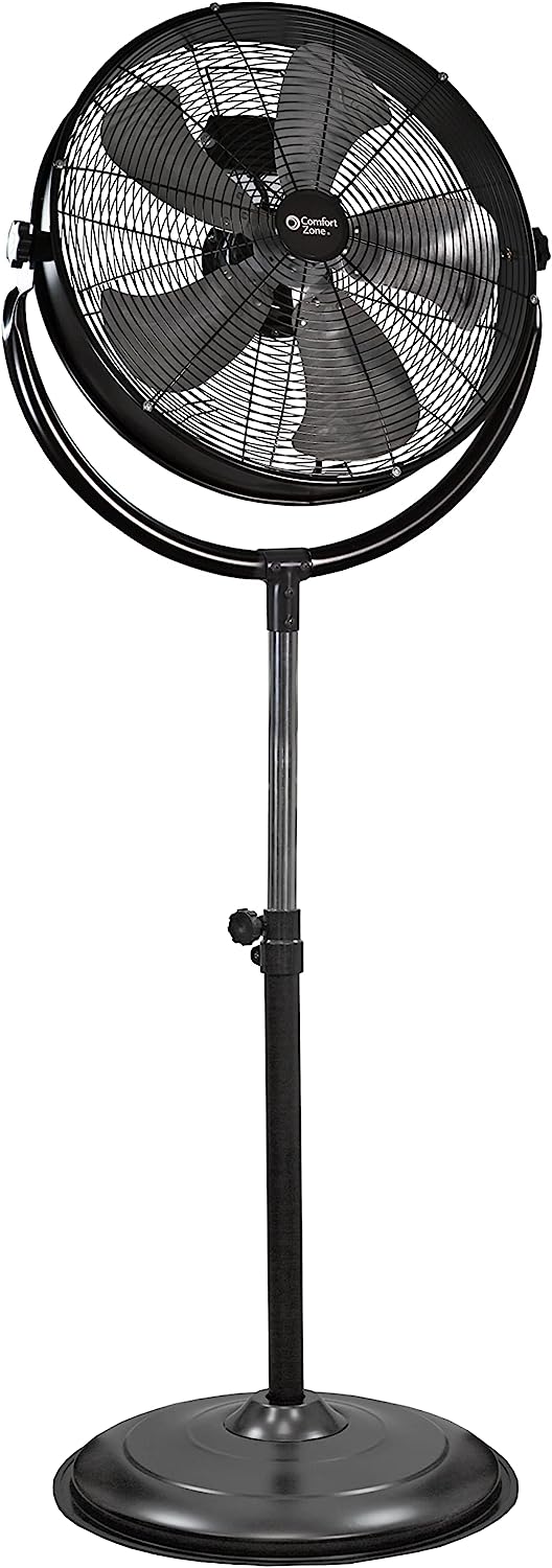 Comfort Zone CZHVP20S 20 3-Speed Slim-Profile High-Velocity Industrial Pedestal Fan with Aluminum Blades and Adjustable Tilt. All-Metal Construction. Black