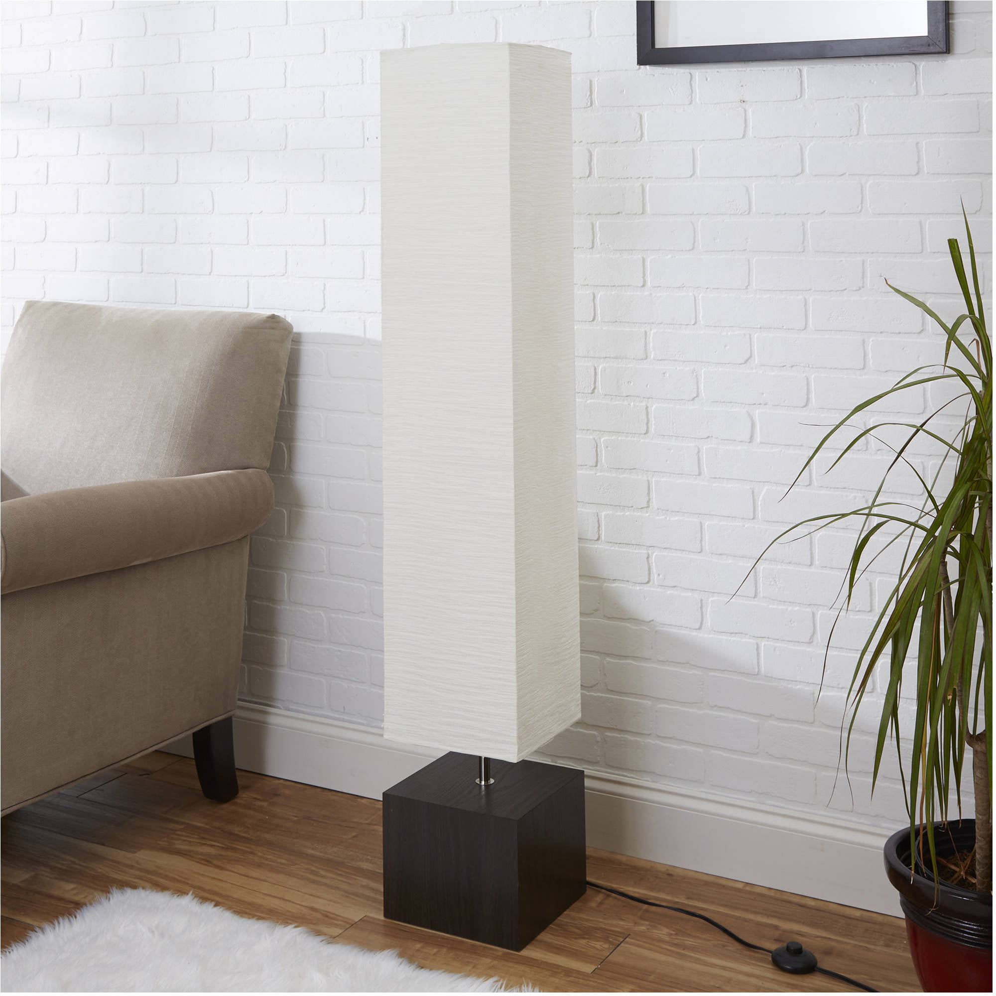 Mainstays Rice Paper Floor Lamp with Dark Wood Color Base. Bulb and Paper Material Shade