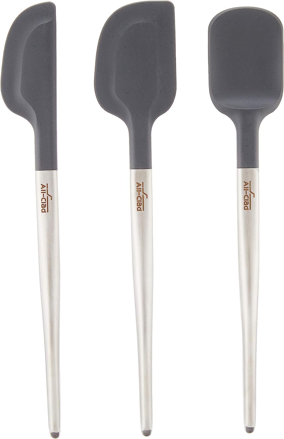 All Clad Silicone Tools Spatula Cooking. Baking and Serving. 3-Piece Set. Stainless Steel and Black