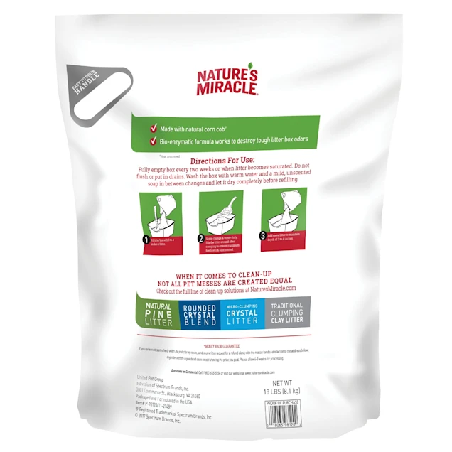 Nature-s Miracle Premium Clumping Corn Cob Litter. 18 lbs.