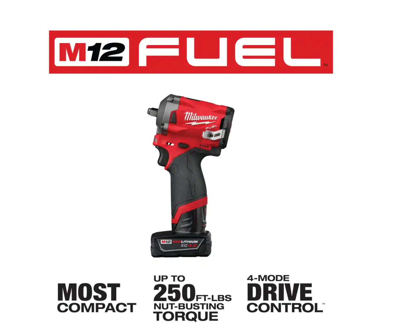 Milwaukee 2554-22-2457-20 M12 FUEL 12V Lithium-Ion Brushless Cordless Stubby 3/8 in. Impact Wrench Kit with M12 3/8 in. Ratchet