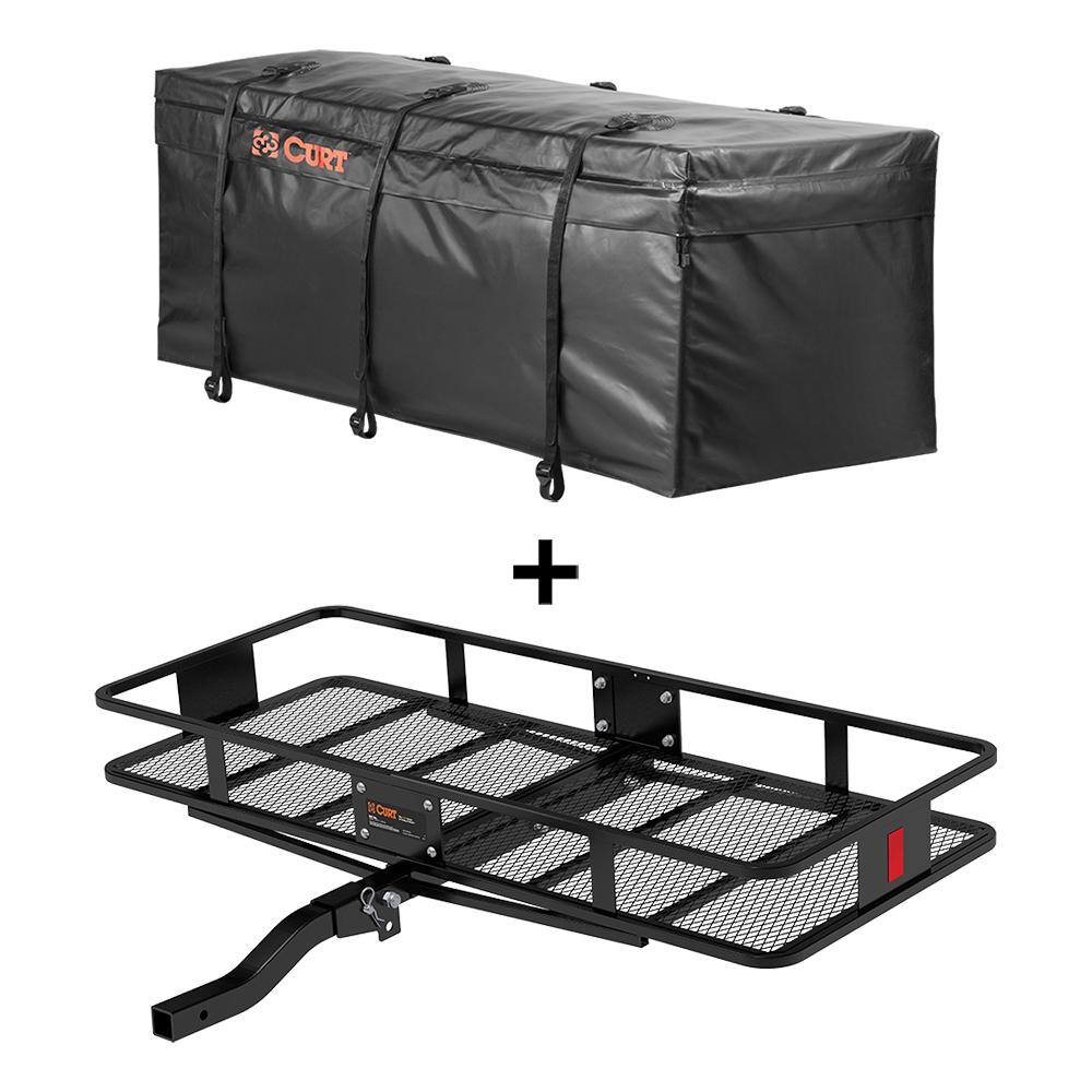 CURT 18208 500 lbs. Capacity 60 in. x 24 in. Black Steel Basket Hitch Cargo Carrier (Folding 2 in. Shank) and Vinyl Bag Combo Kit