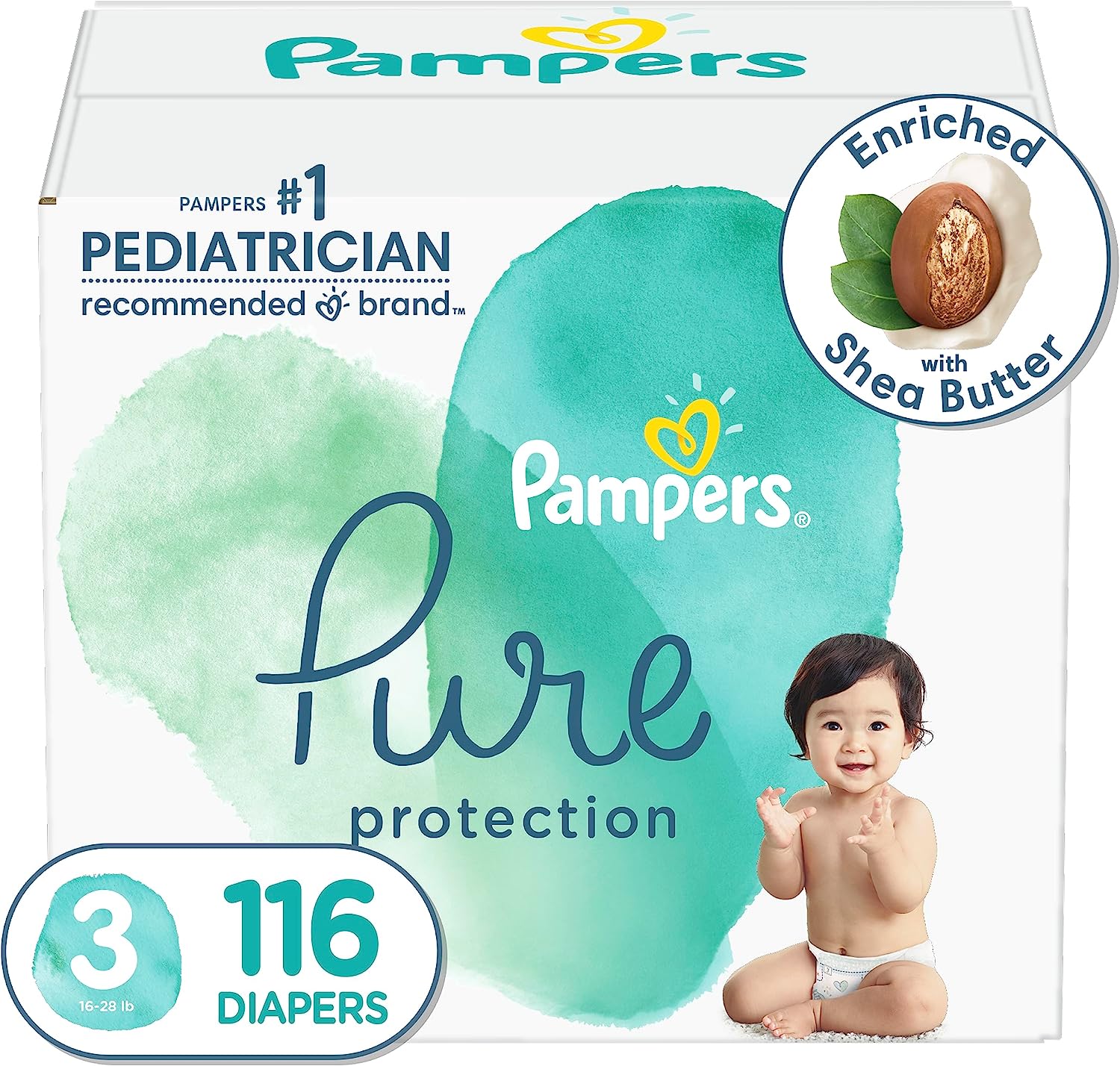 Diapers Size 3. 116 Count - Pampers Pure Protection Disposable Baby Diapers. Hypoallergenic and Unscented Protection. Enormous Pack (Packaging & Prints May Vary)