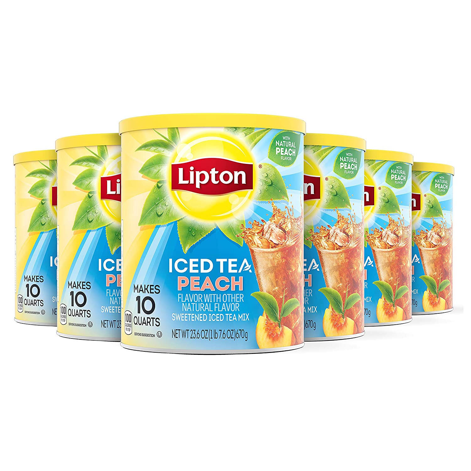 Lipton Iced Tea Mix Peach Sweetened with Real Cane Sugar. 23.6 Oz(6 Pack)