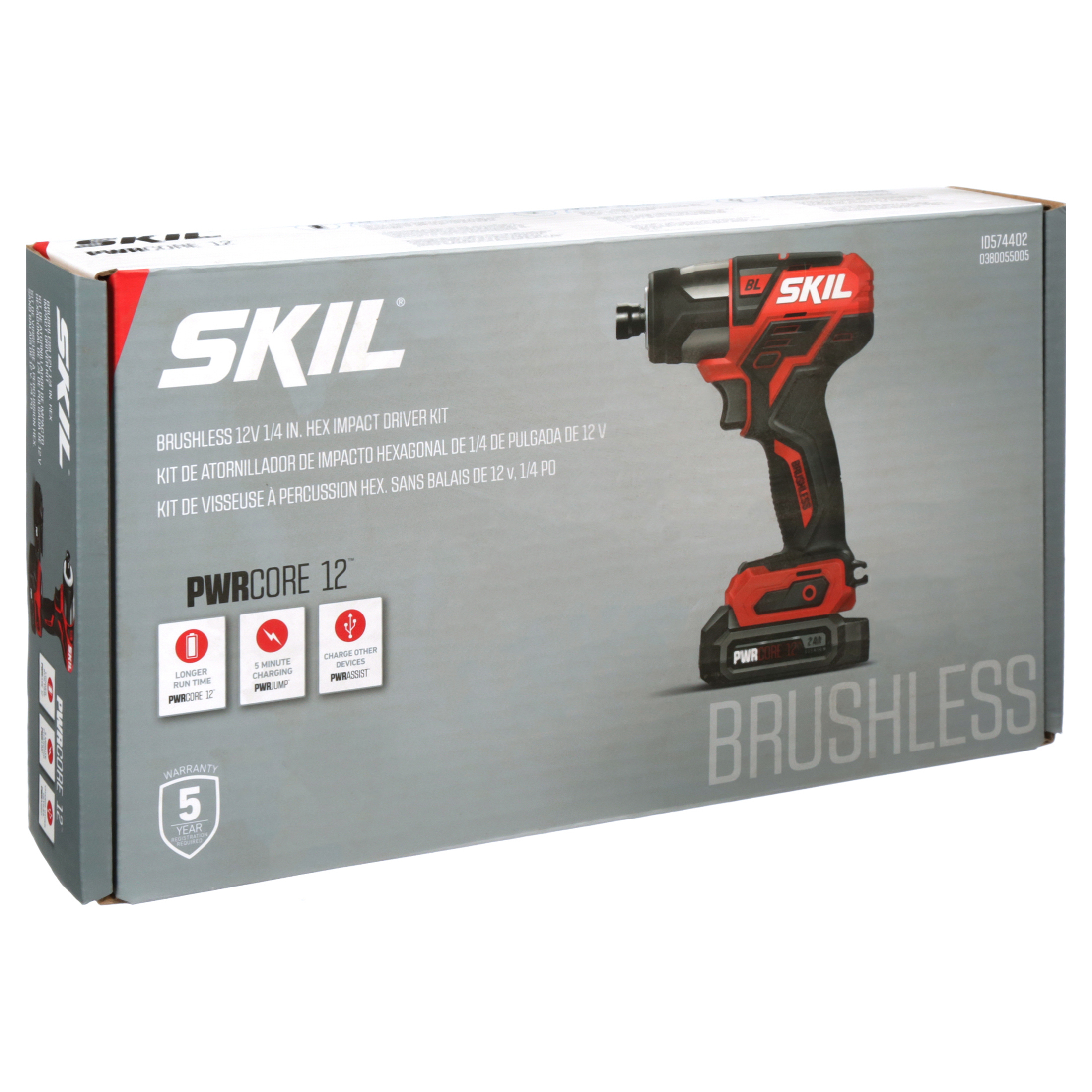 SKIL PWR CORE 12™ Brushless 12V 1/4 in. Impact Driver Kit. (2) 2Ah Batteries & PWR JUMP™ Charger. ID574402