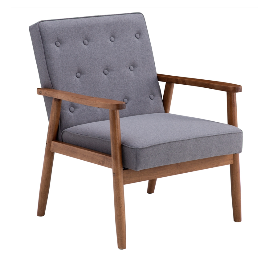 DISCOUNTTODAY (75 x 69 x 84) cm Retro Modern Wooden Single Chair. Grey Fabric