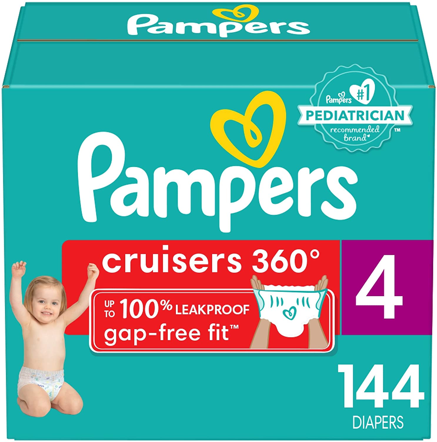 Diapers Size 4. 144 Count - Pampers Pull On Cruisers 360° Fit Disposable Baby Diapers with Stretchy Waistband