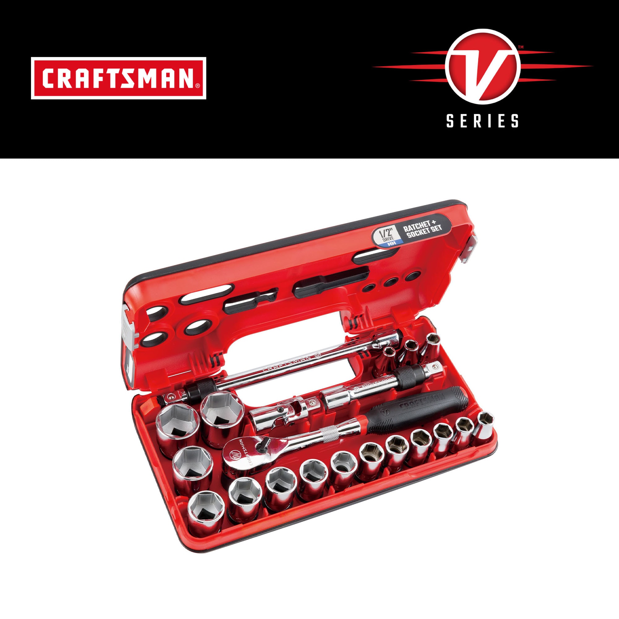 CRAFTSMAN V-Series 21-Piece Metric 1/2-in Drive 6-point Set Shallow Socket Set