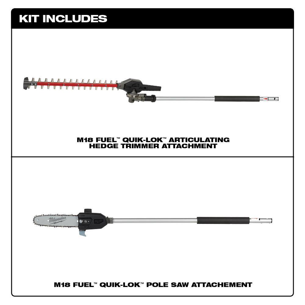 Milwaukee 49-16-2720-49-16-2719 M18 FUEL QUIK-LOK 10 in. Pole Saw Attachment and M18 FUEL QUIK-LOK Hedge Trimmer Attachment (2-Tool)