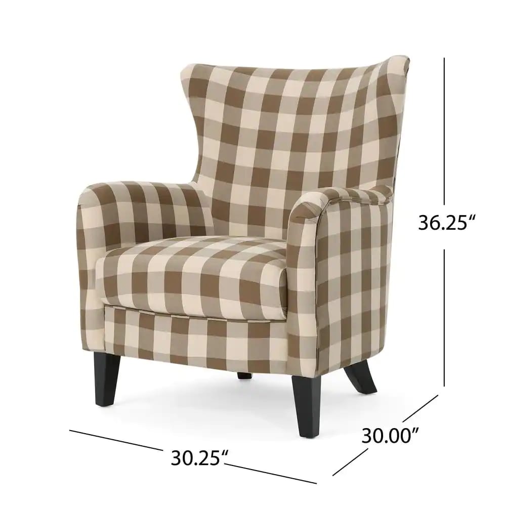 Noble House Arabella Brown Checkerboard Fabric Club Chair