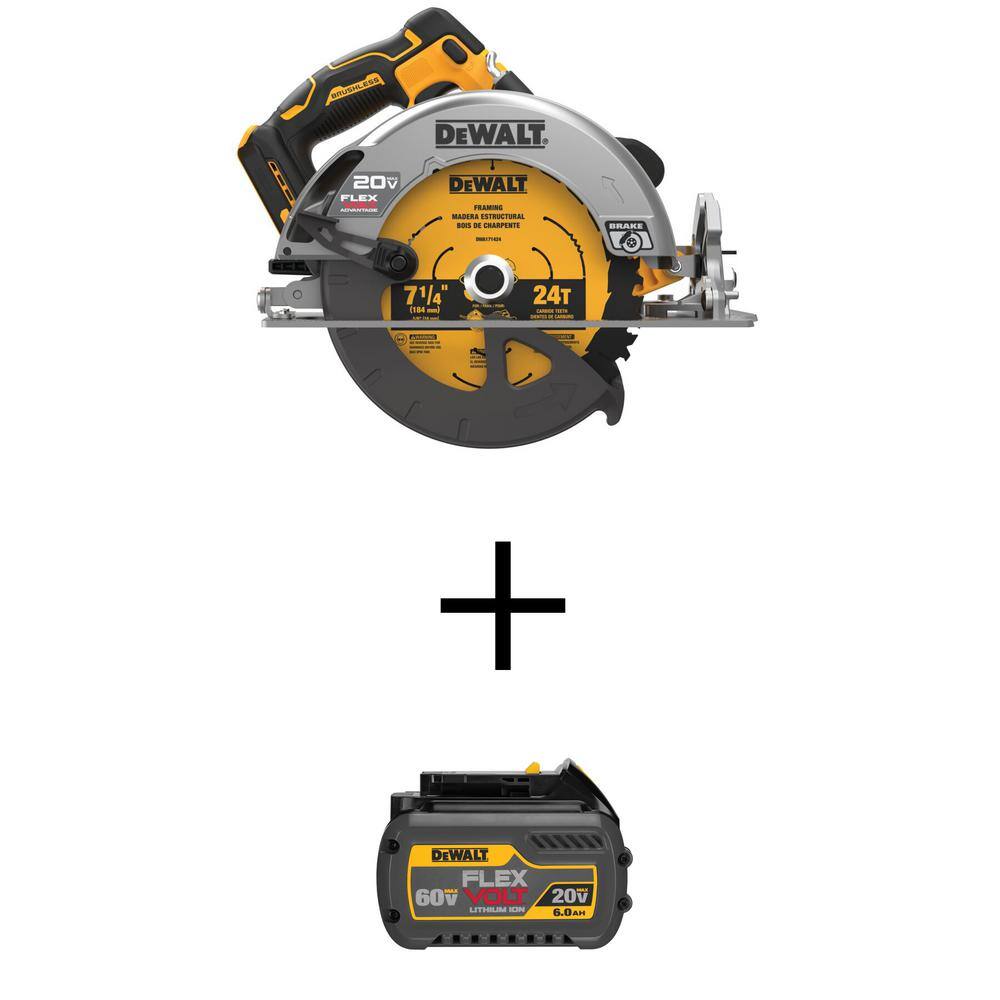 DEWALT DCS573BW606 20V MAX Cordless Brushless 7-1/4 in. Circular Saw with FLEXVOLT Advantage and (1) FLEXVOLT 6.0Ah Battery