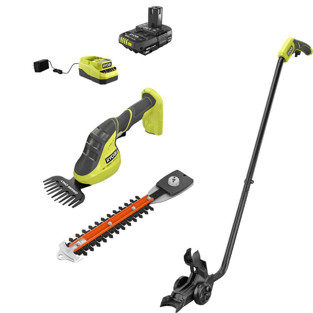 RYOBI P2980-AC ONE+ 18V Cordless Grass Shear and Shrubber Trimmer with Caddy and 2.0 Ah Battery and Charger