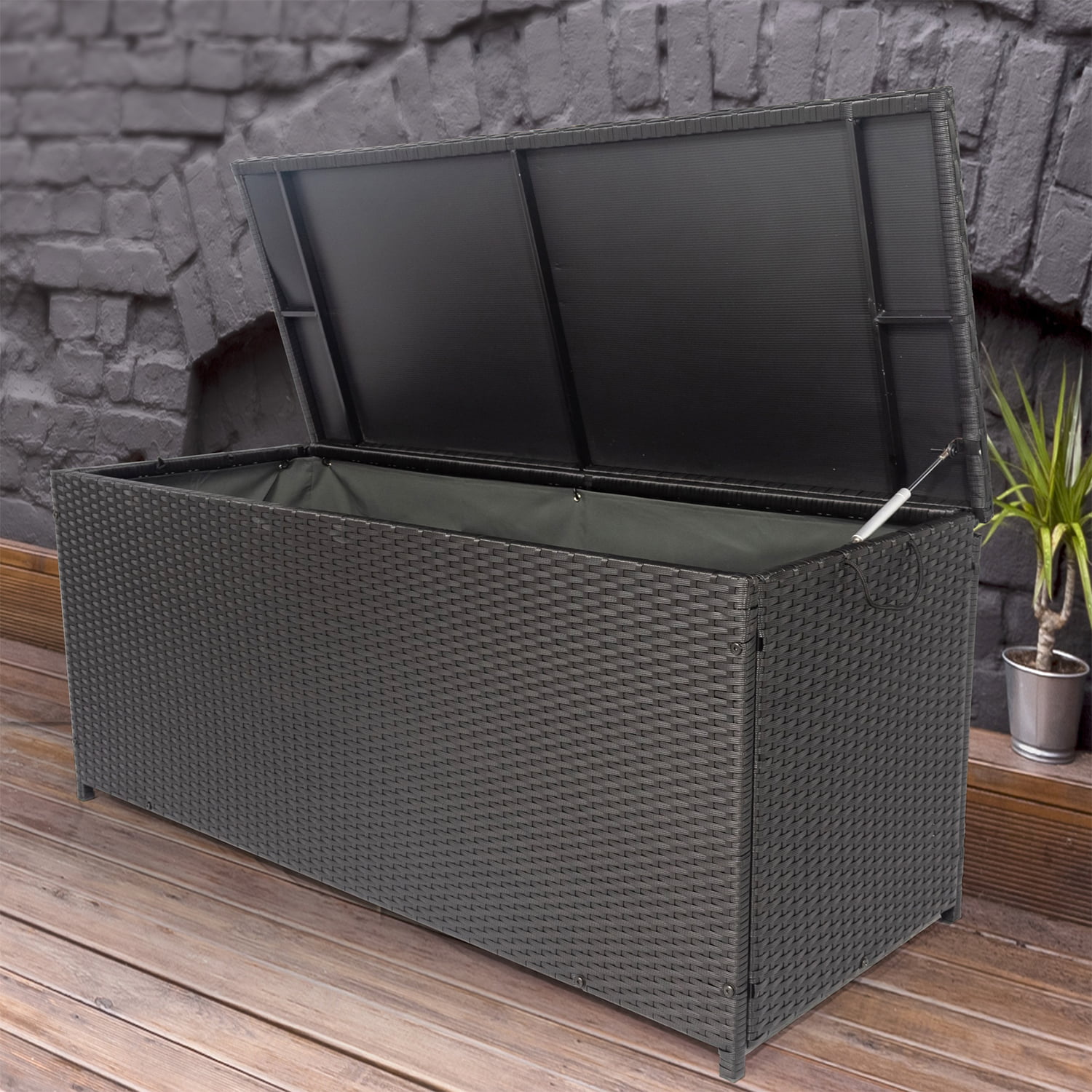 Seizeen Rattan Outdoor Storage Box. XL Wicker Deck Box & Cushion Storage Container. Waterproof Pool Box for Pool Accessories. 113 Gallon Patio Storage Box W/Inner Liner. Black