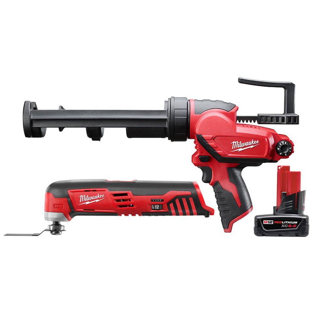 Milwaukee 2426-20-2441-20-48-11-2460 M12 12V Lithium-Ion Cordless Oscillating Multi-Tool with M12 10 oz. Caulk and Adhesive Gun and 6.0Ah XC Battery Pack