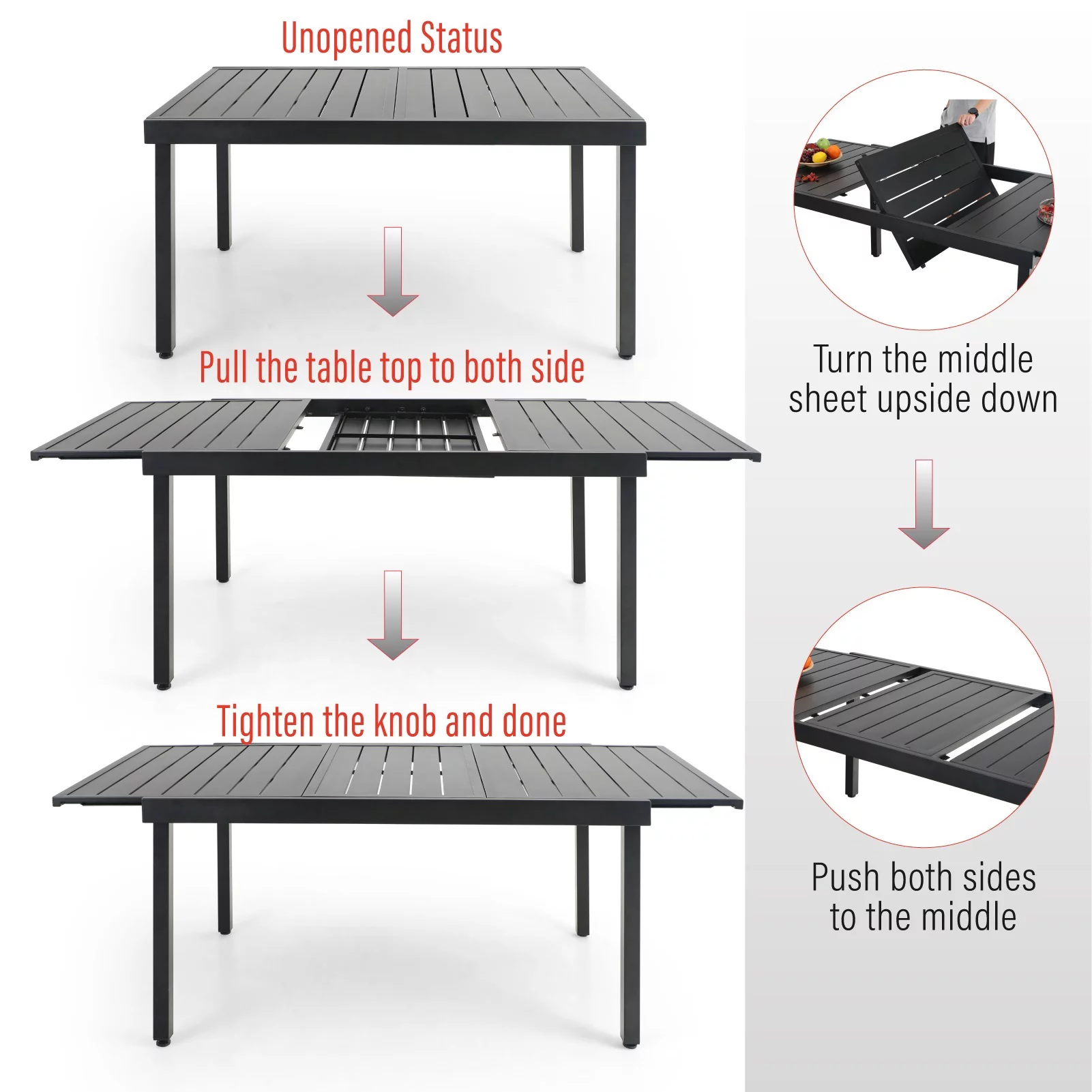 Sophia & William 6-8 Person Expandable Steel Outdoor Patio Dining Table