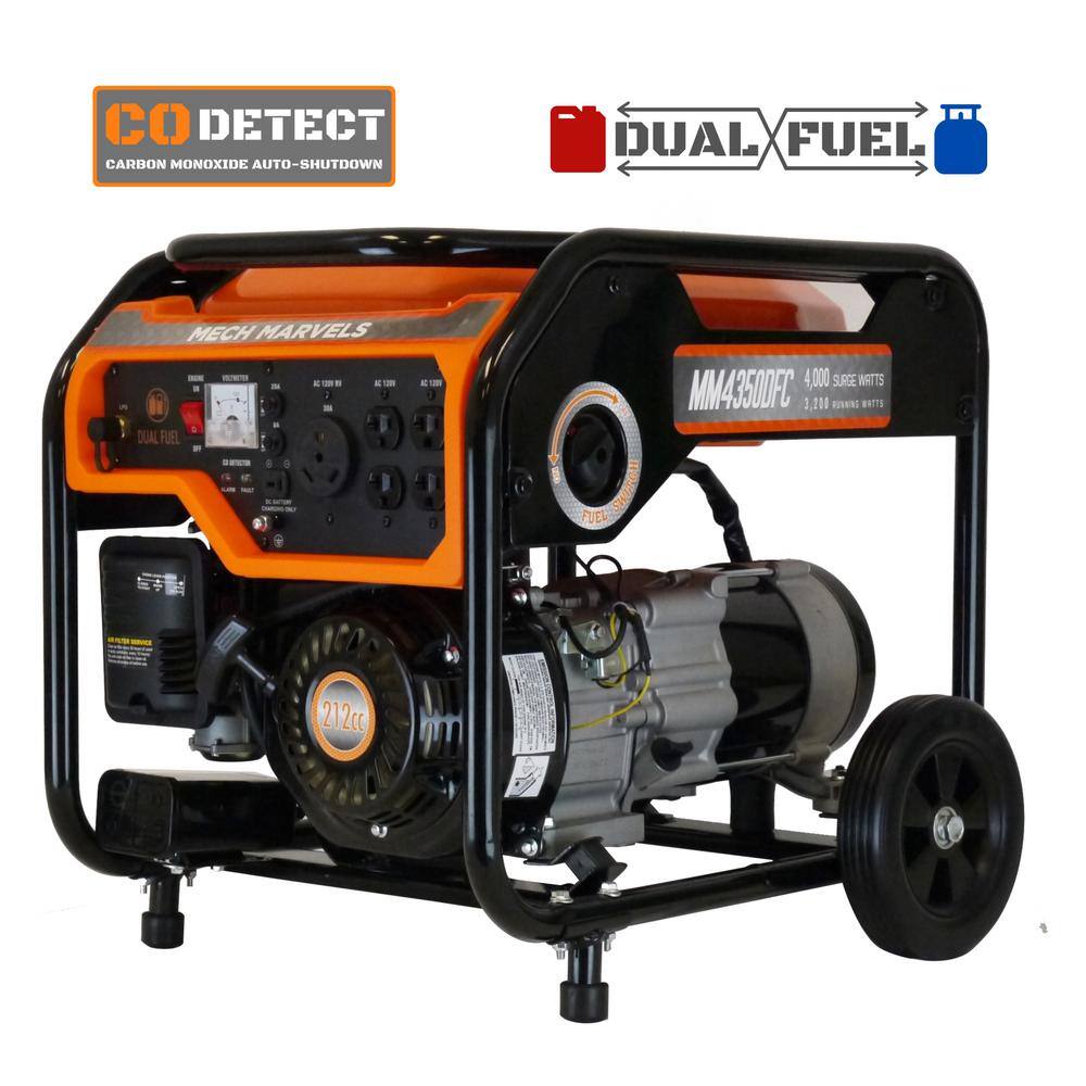 Mech Marvels MM4350DFC 4000-Watt Recoil Start Dual Fuel Propane/Gasoline CARB Compliant Portable Generator with CO Shutdown Sensor