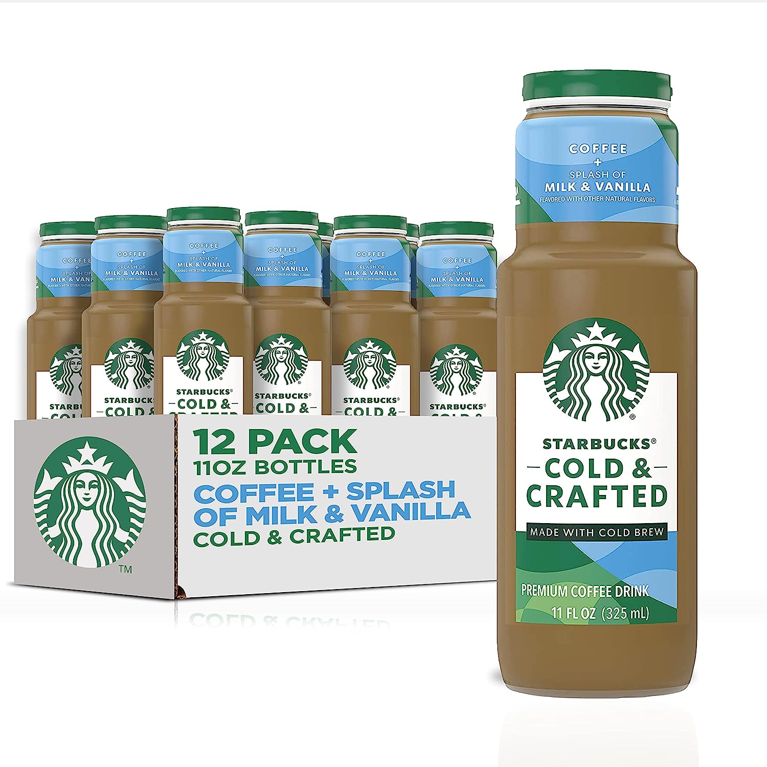 Starbucks Cold & Crafted Coffee. Splash of Milk + Vanilla. 11oz Bottles. (12 Pack)