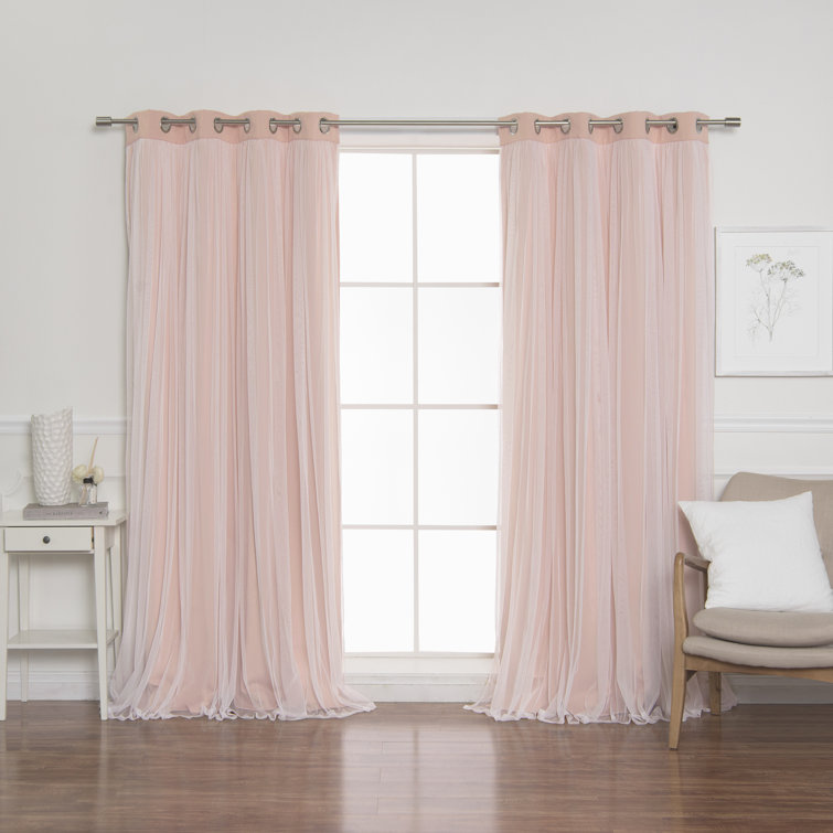 Brockham Solid Tulle Overlay Room Darkening Grommet Curtain Panels (Set of 2)