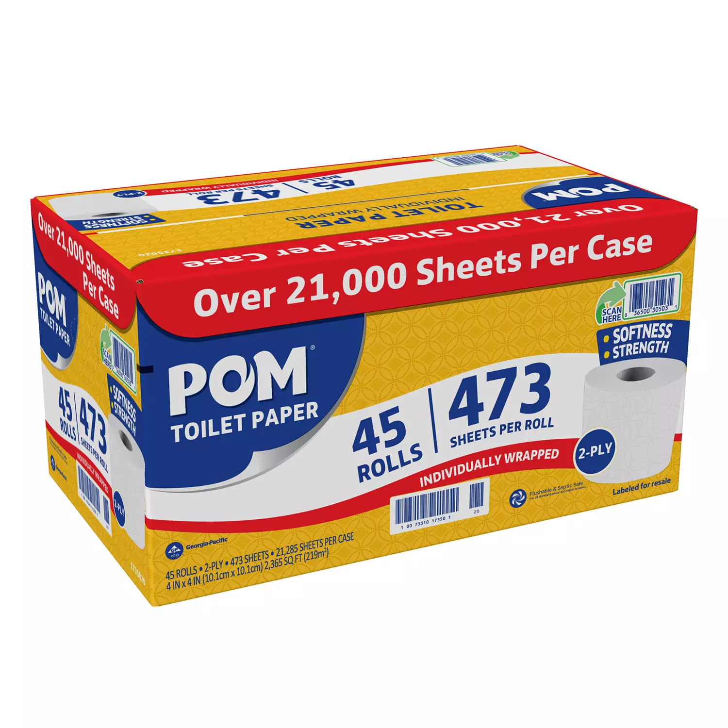POM Bath Tissue. Septic Safe. 2-Ply. White (473 sheets/roll. 45 rolls)