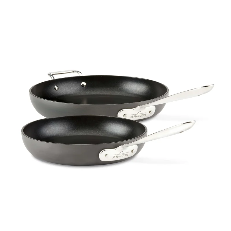 All-Clad E1002S63 HA1 Hard Anodized Nonstick Fry Pan Cookware Set. 10 Inch and 12 Inch Fry Pan. 2 Piece. Grey