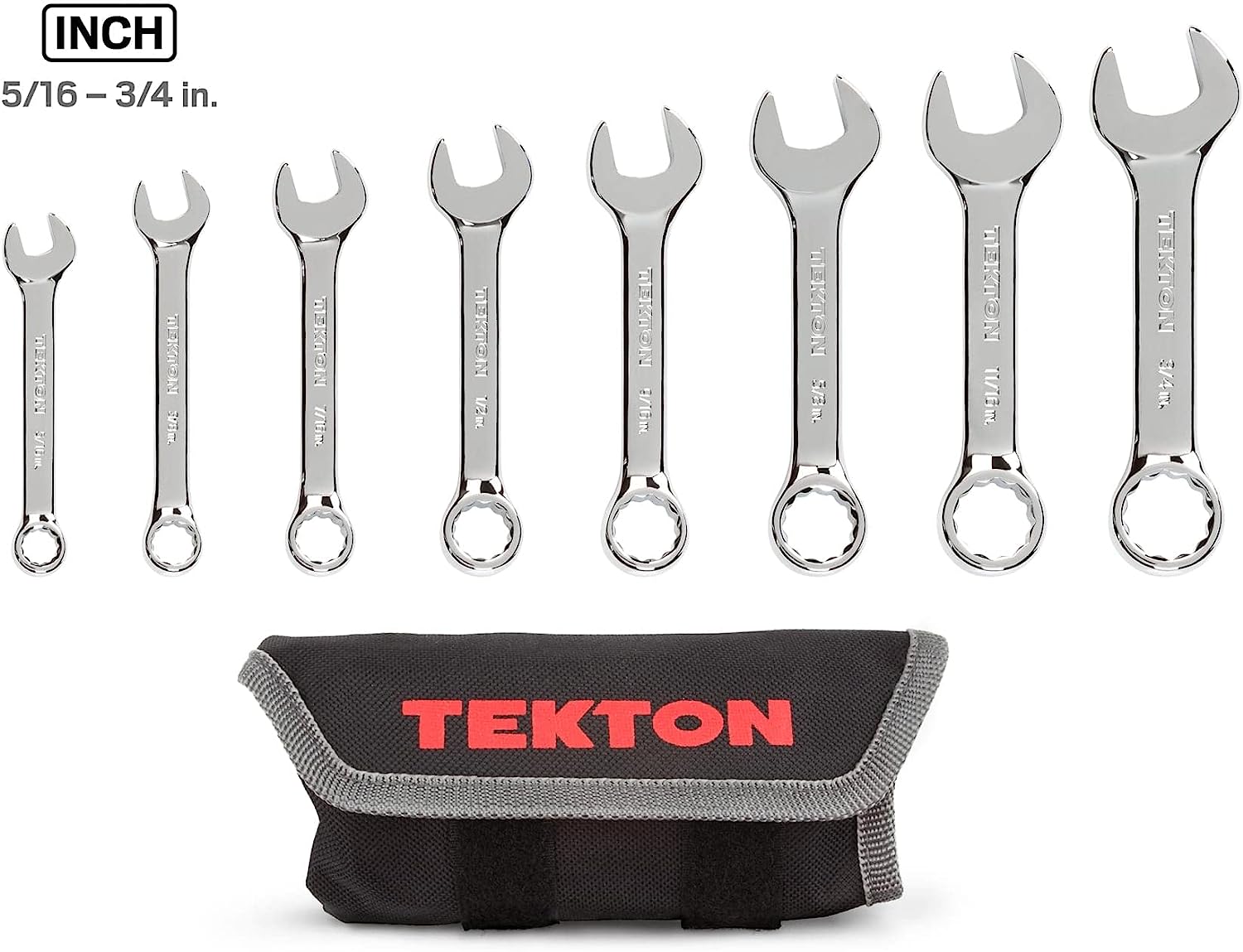 TEKTON Stubby Combination Wrench Set. 8-Piece (5/16-3/4 in.) - Pouch | WRN01086