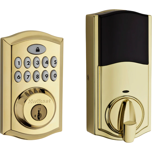 Kwikset  SmartCode 913 Lifetime Polished Brass Single Cylinder Electronic Deadbolt Lighted Keypad