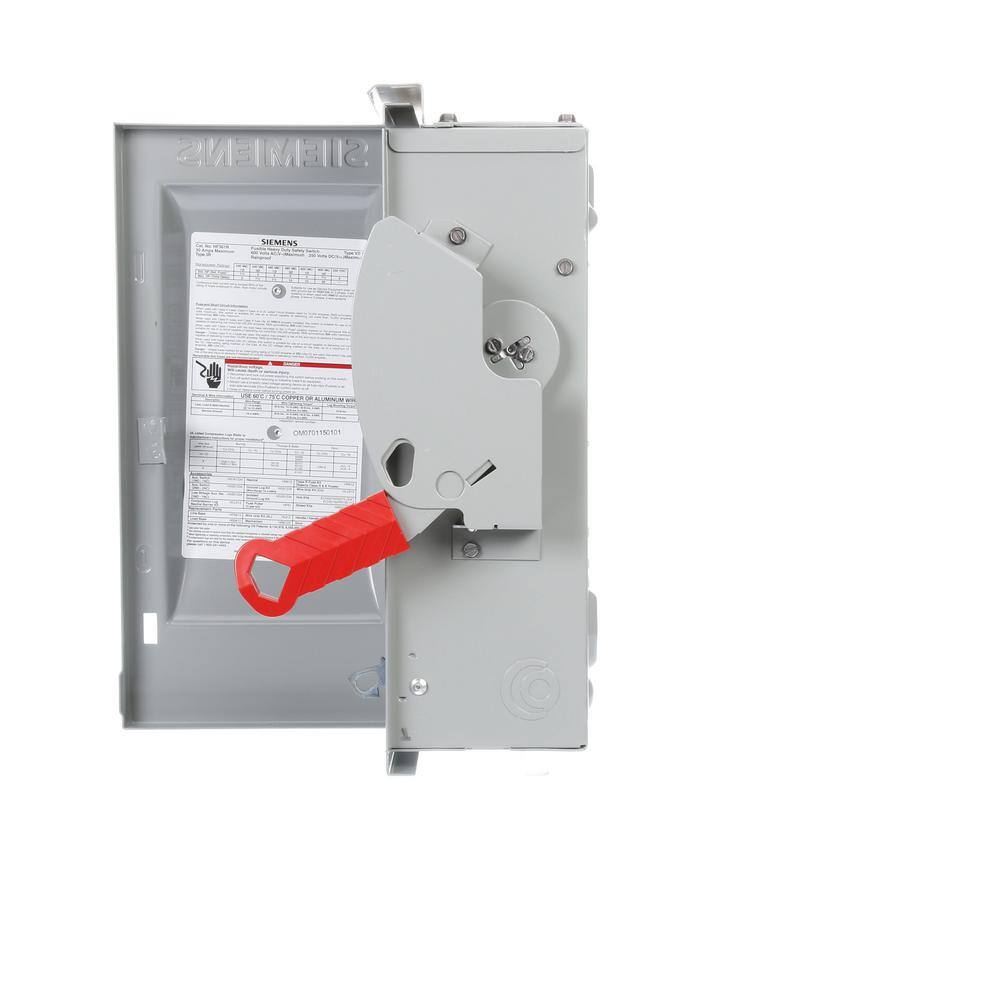 Siemens HF361R Heavy Duty 30 Amp 600-Volt 3-Pole Outdoor Fusible Safety Switch