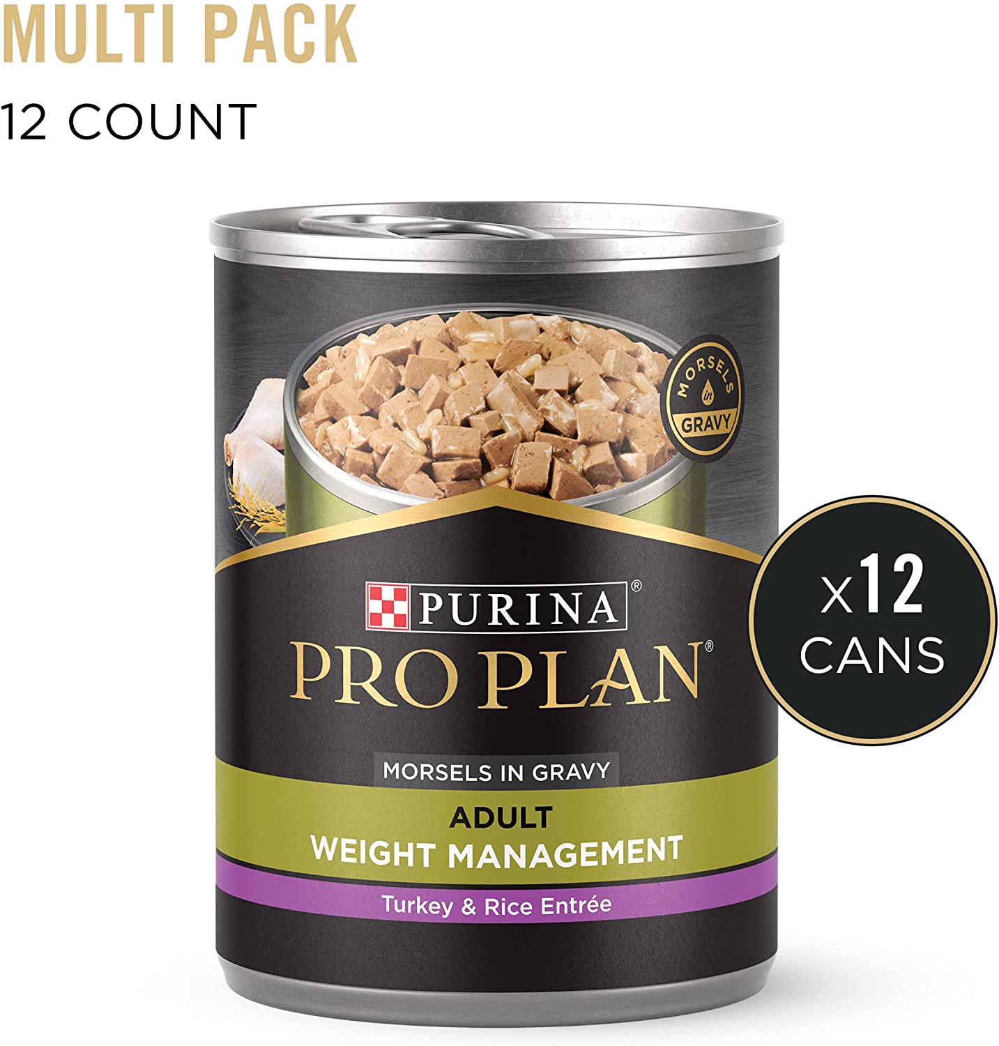 Purina Pro Plan Weight Management Adult Wet Dog Food. Turkey & Rice. (12) 13 oz. Cans