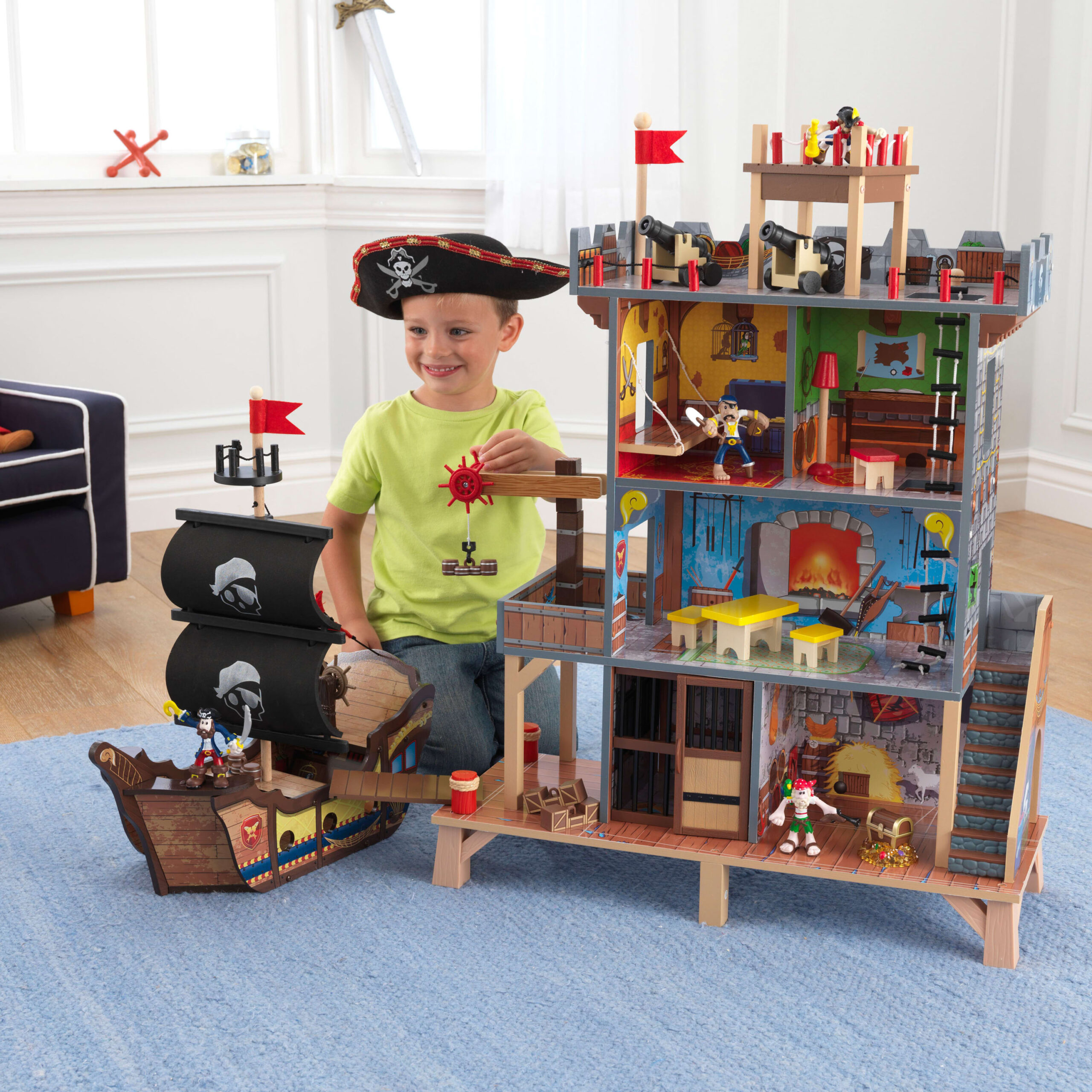 KidKraft Pirate-s Cove Wooden Ship Play Set with Lights and Sounds and 17 Accessories