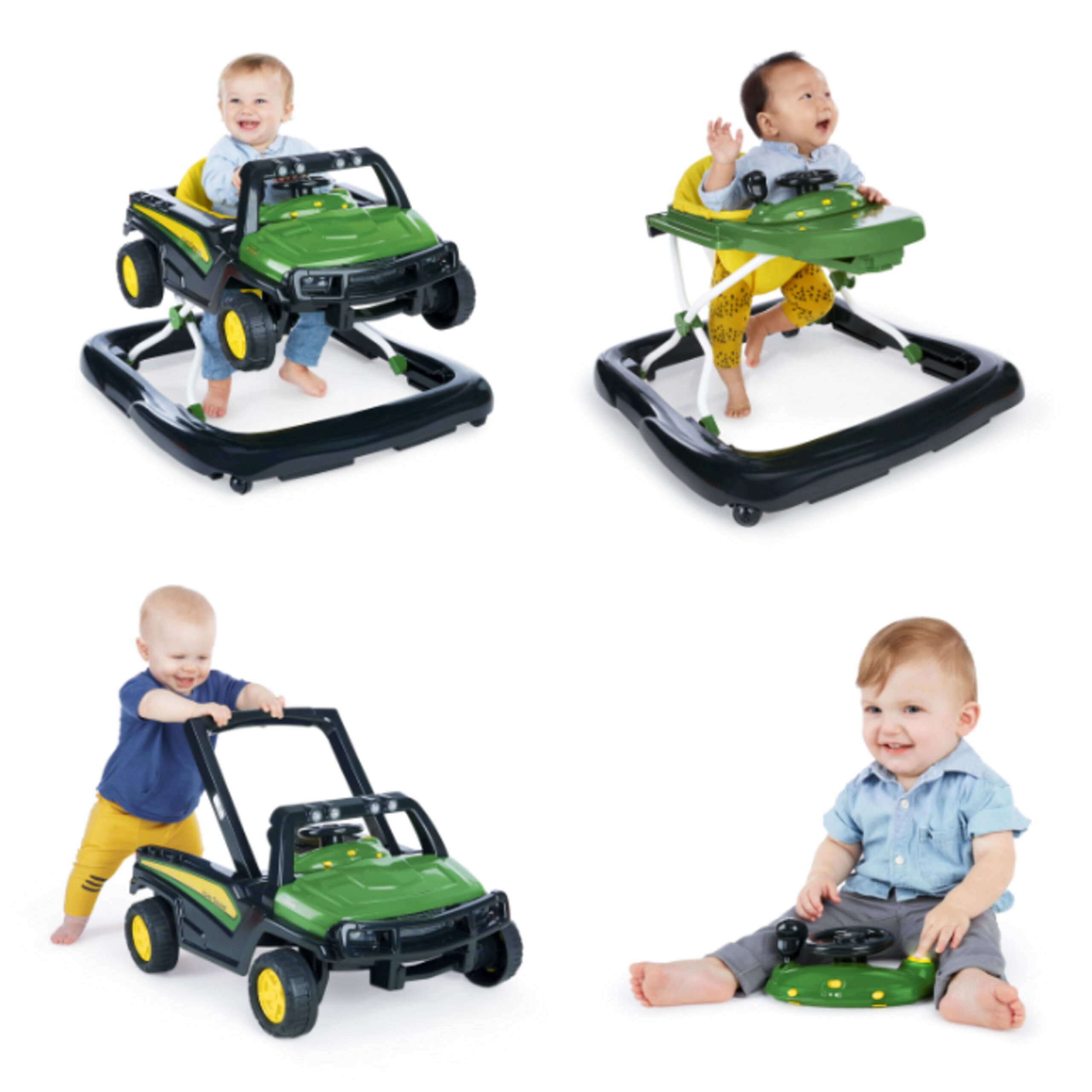 Bright Starts John Deere Gator 4-in-1 Baby Walker with Removable Steering Wheel. Green