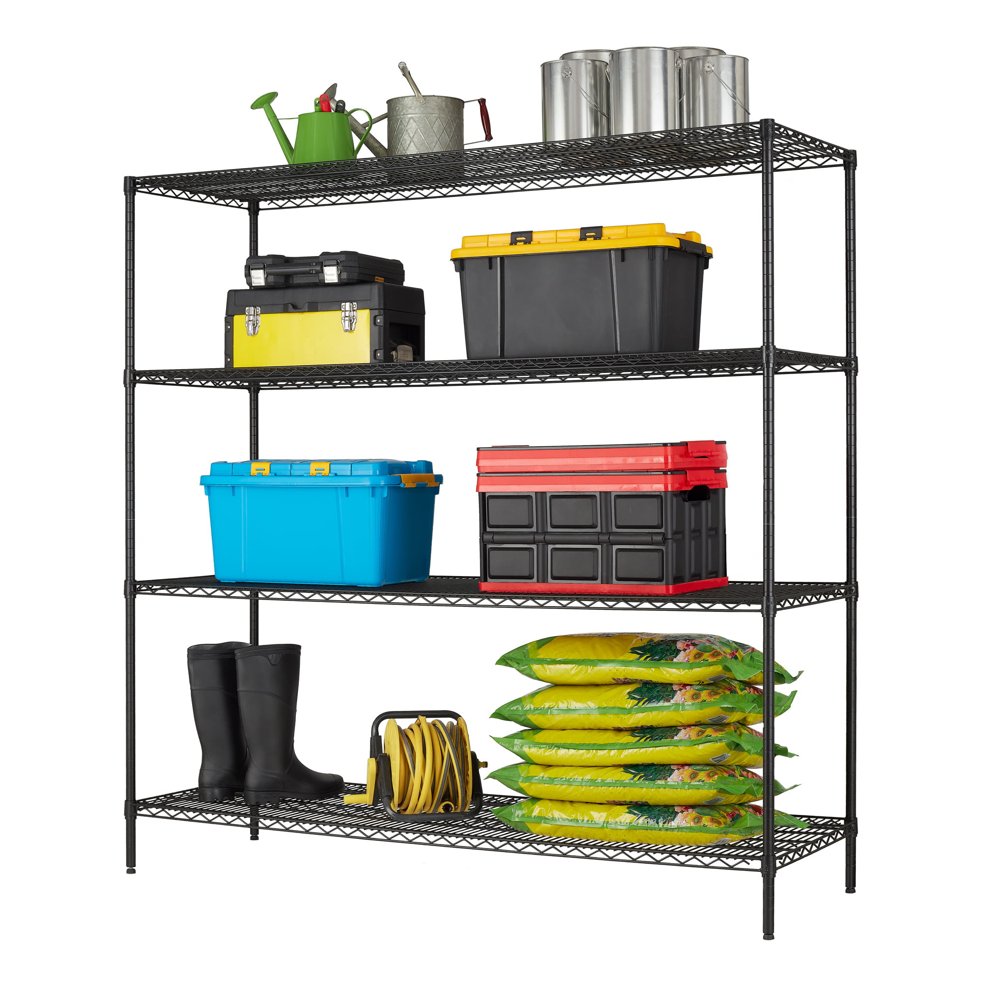 Hyper Tough 24″Dx72″Wx72″H 4 Shelf Commercial Wire Shelving Black Steel Each Shelf Capacity 1000 lbs