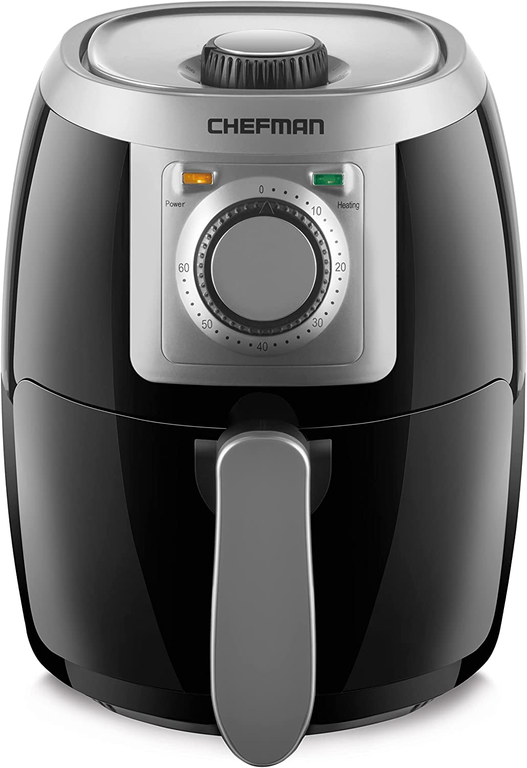 CHEFMAN Small. Compact Air Fryer Healthy Cooking. 2 Qt. Nonstick. User Friendly and Adjustable Temperature Control w/ 60 Minute Timer & Auto Shutoff. Dishwasher Safe Basket. BPA - Free. Black