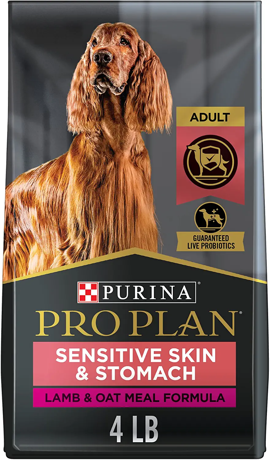 Purina Pro Plan Sensitive Skin and Sensitive Stomach Dog Food With Probiotics for Dogs. Lamb and Oat Meal Formula - 4 lb. Bag