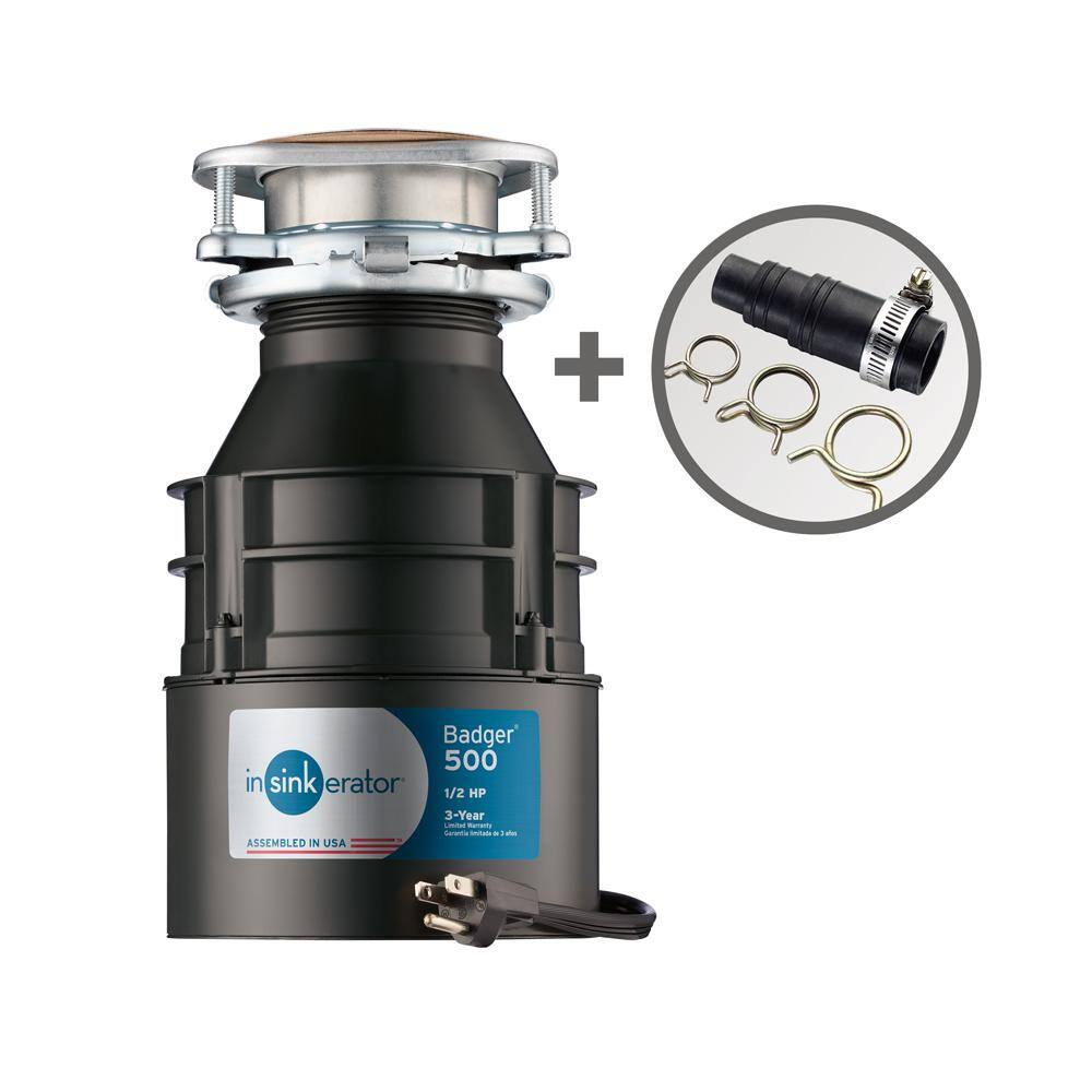 InSinkErator BADGER 500 WC w/DWC-00 Badger 500 Standard Series 1/2 HP Continuous Feed Garbage Disposal with Power Cord & Dishwasher Connector