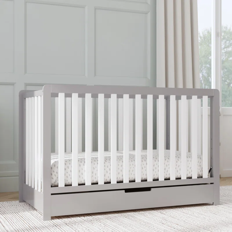 Carter-s by DaVinci Colby 4-in-1 Convertible Crib with Trundle Drawer in Grey and White. Greenguard Gold Certified. Undercrib Storage