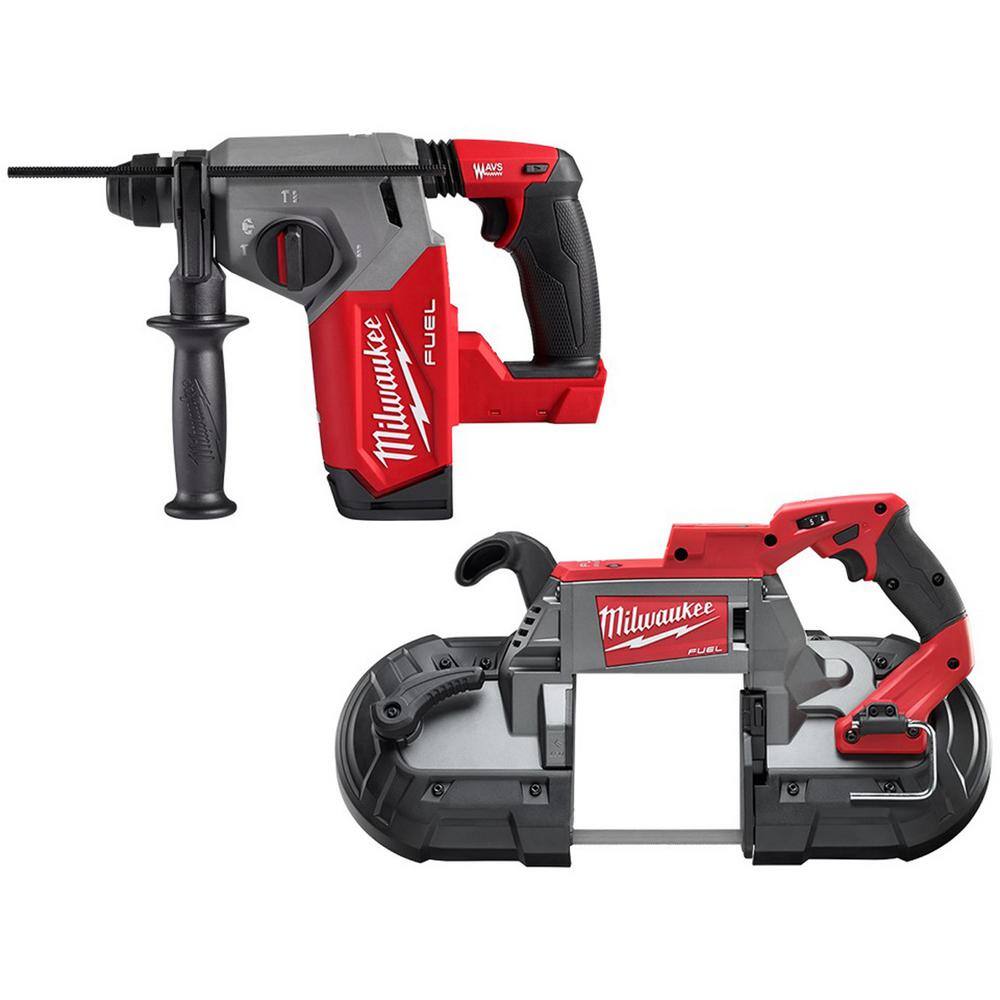 Milwaukee 2912-20-2729-20 M18 FUEL 18V Lithium-Ion Brushless Cordless 1 in. SDS-Plus Rotary Hammer with Deep Cut Bandsaw (2-Tool)