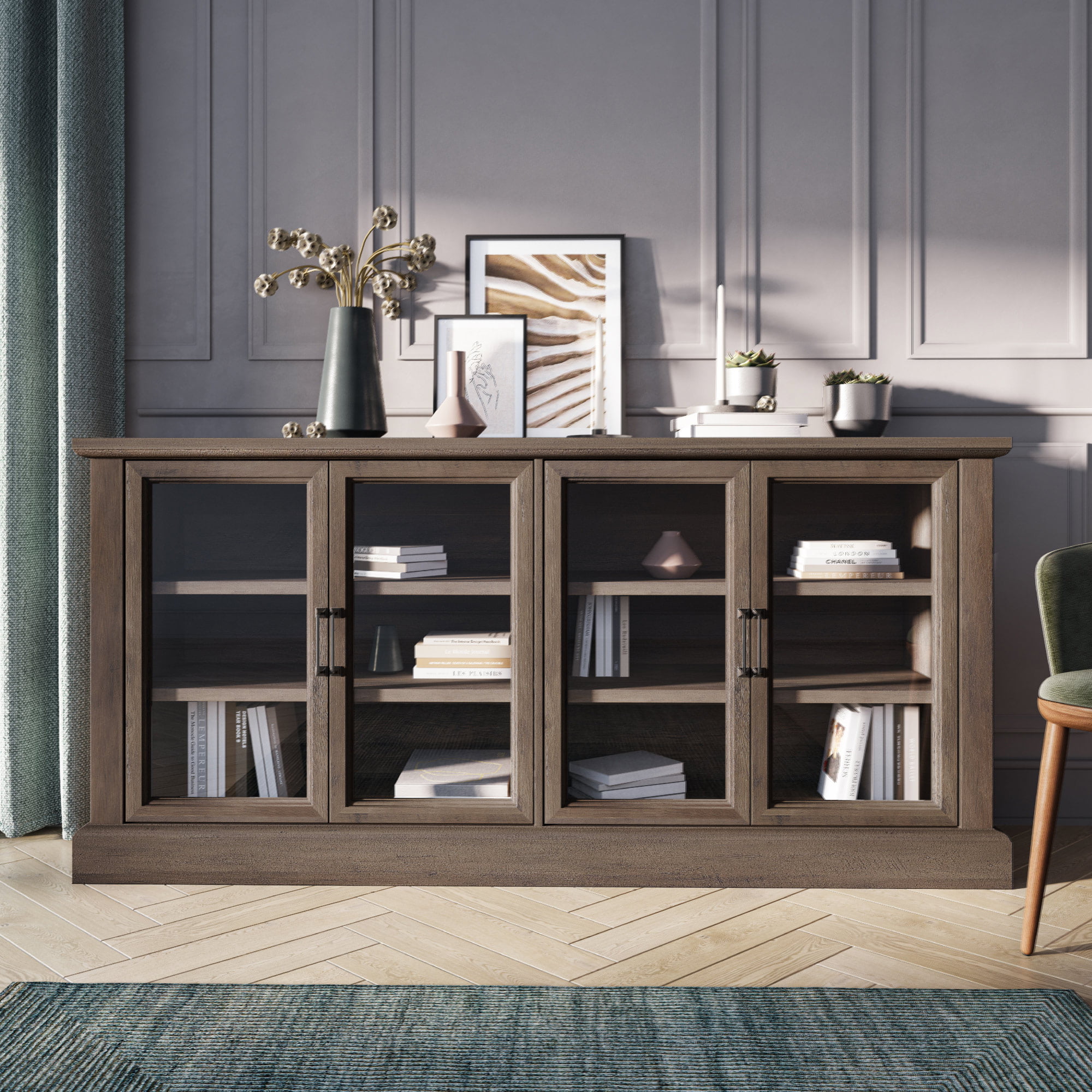 BELLEZE Modern Farmhouse Wood Sideboard Buffet - Liam (Rustic Oak)