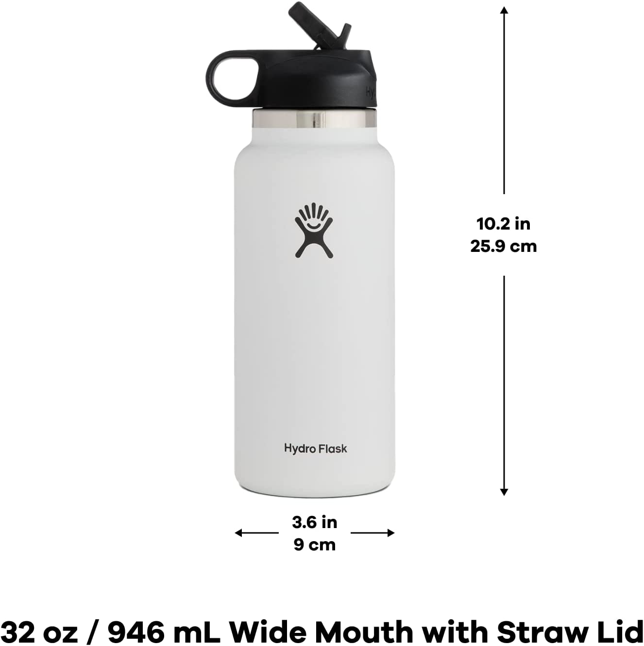 Hydro Flask Wide Mouth Straw Lid - Stainless Steel Reusable Water Bottle - Vacuum Insulated
