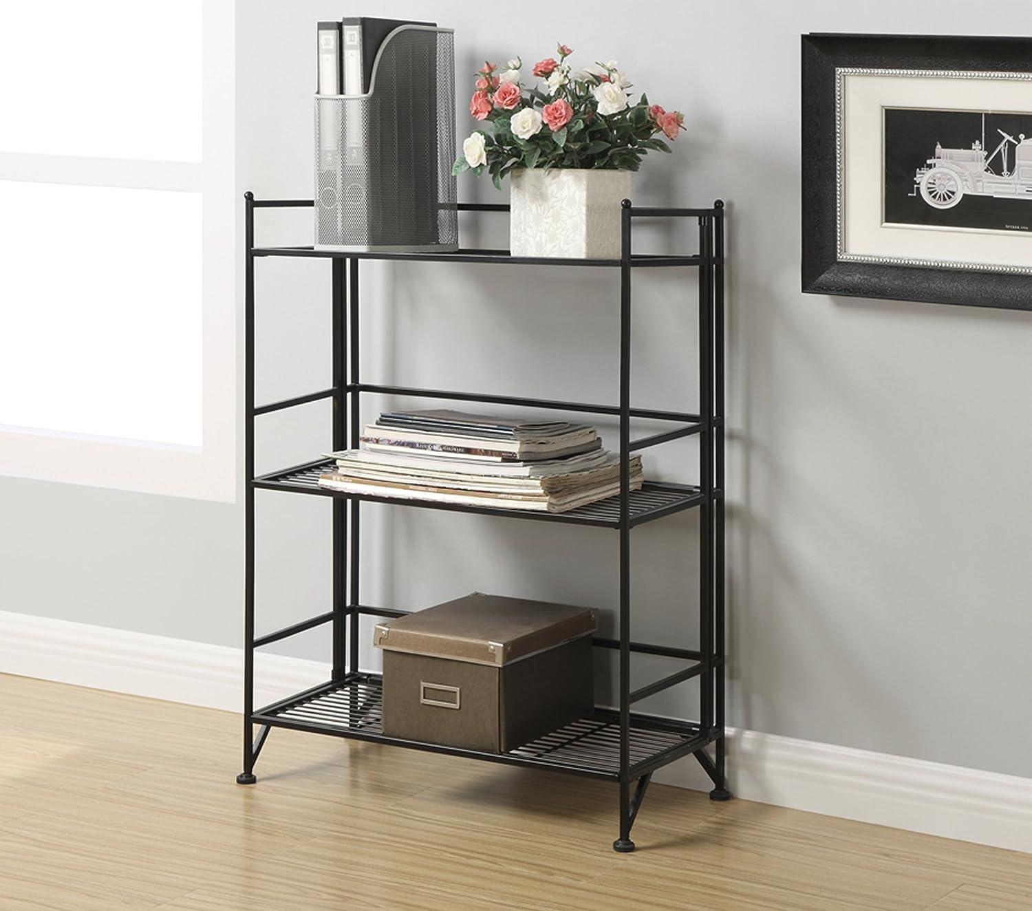 Convenience Concepts Designs2Go X-Tra Storage 3-Tier Wide Folding Metal Shelf. Black