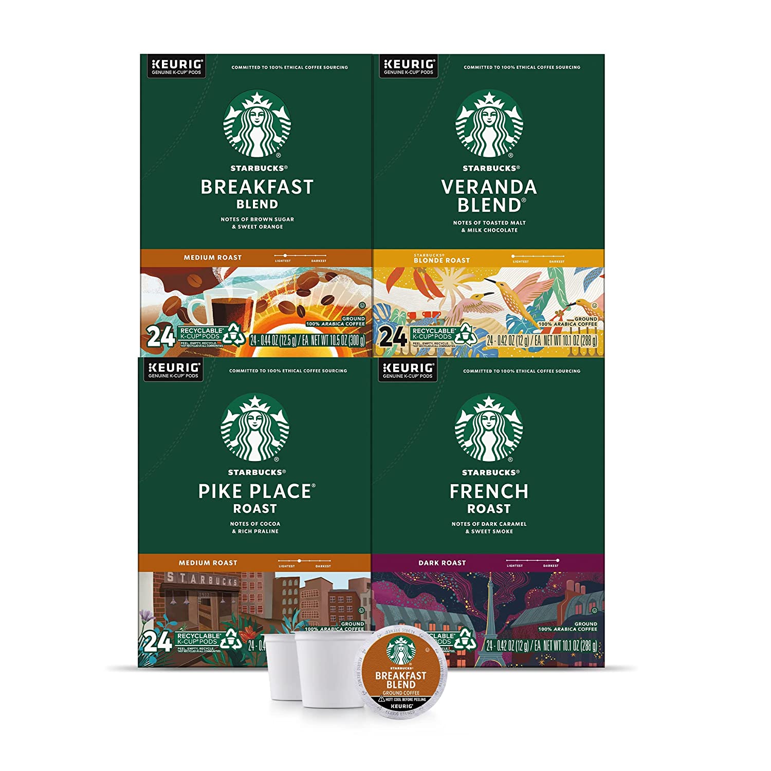 Starbucks Black Coffee K-Cup Coffee Pods. Variety Pack for Keurig Brewers. 4 boxes (96 pods total)