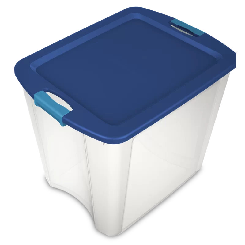 Sterilite 14489604 26 Gallon/98 Liter Latch and Carry. True Blue Lid and Clear Base with Blue Aquarium Latches. Pack of 4