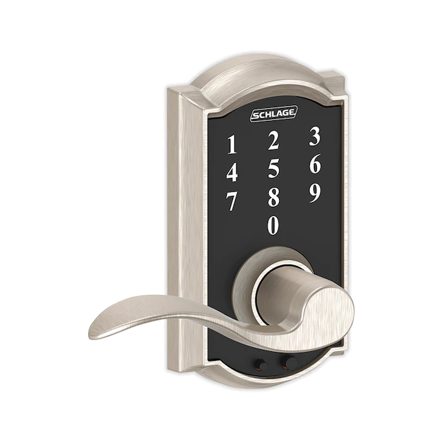 Schlage  Touch Camelot Satin Nickel Electronic Lock Handle Lighted Keypad Touchscreen