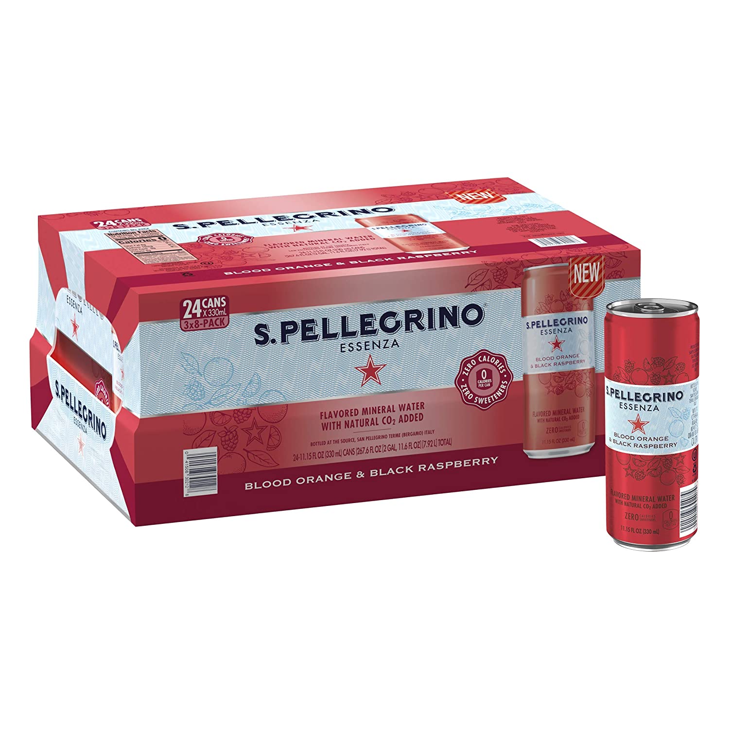 S.Pellegrino Essenza Blood Orange & Black Raspberry Flavored Mineral Water. 11.15 fl oz. Cans (24 Count)