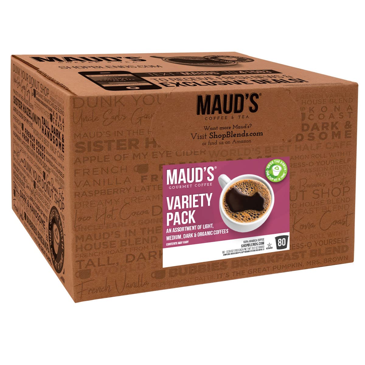 Maud-s 9 Flavor Original Coffee Variety Pack (Original 9 Blends). 80ct. Solar Energy Produced Recyclable Single Serve Coffee Pods Variety Pack – 100% Arabica Coffee California Roasted. KCup Compatible