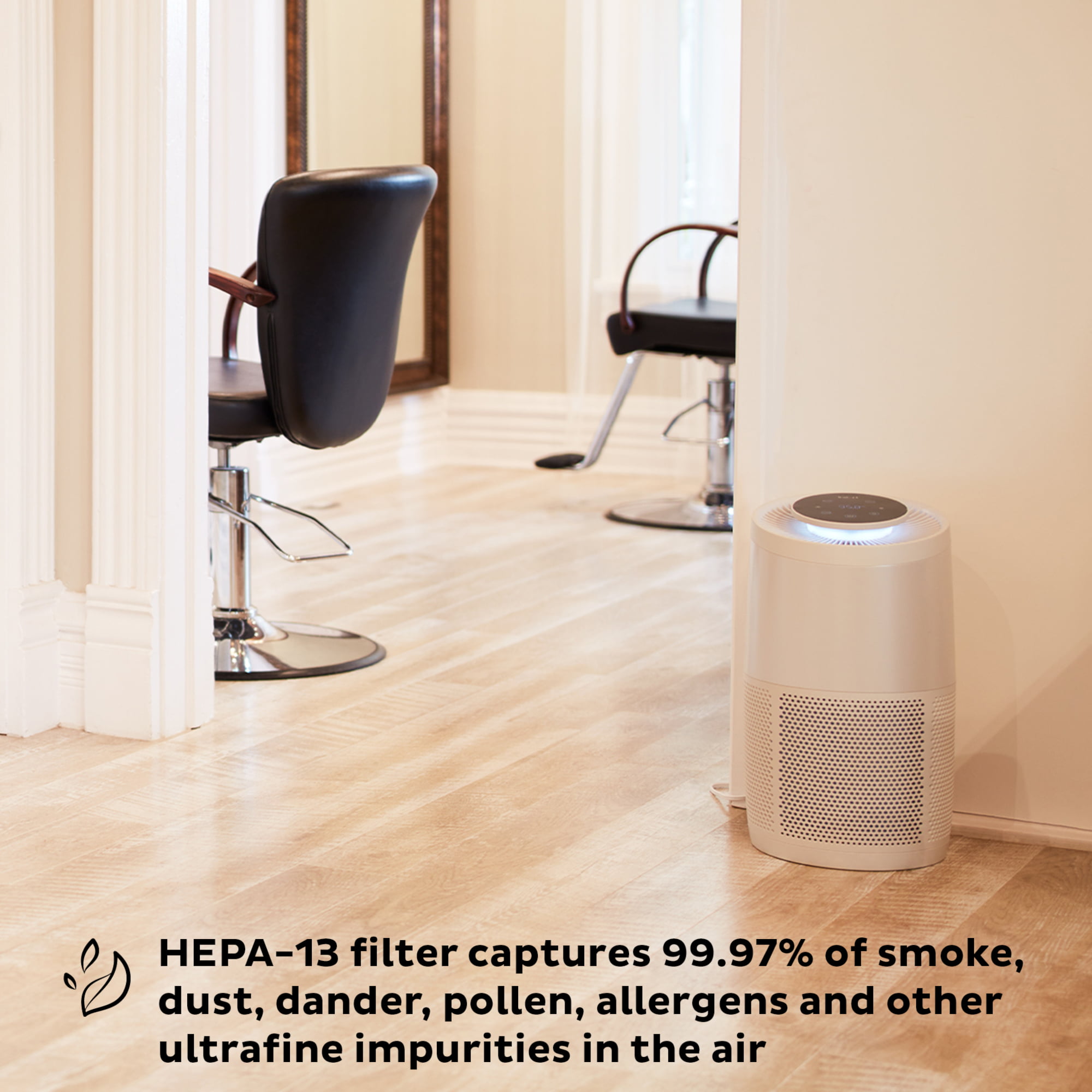 Instant HEPA Air Purifier with Multiple Quiet Fan Speeds. Clean Air Coverage up to 1140 sqft. Removes 99% of Dust. Smoke. Odors. Pollen & Pet Hair. Pearl
