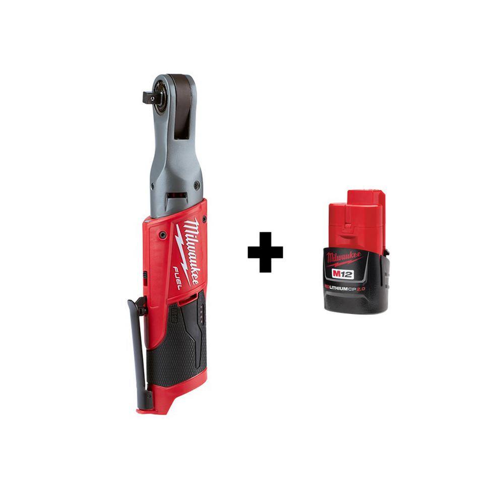 Milwaukee 2557-20-48-11-2420 M12 FUEL 12V Lithium-Ion Brushless Cordless 3/8 in. Ratchet with M12 2.0Ah Battery