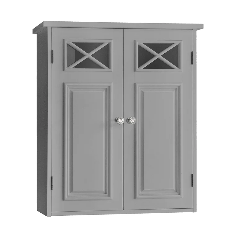 Beachcrest Home Woodley Removable Wooden Wall Cabinet with Cross Molding and 2 Doors. Gray